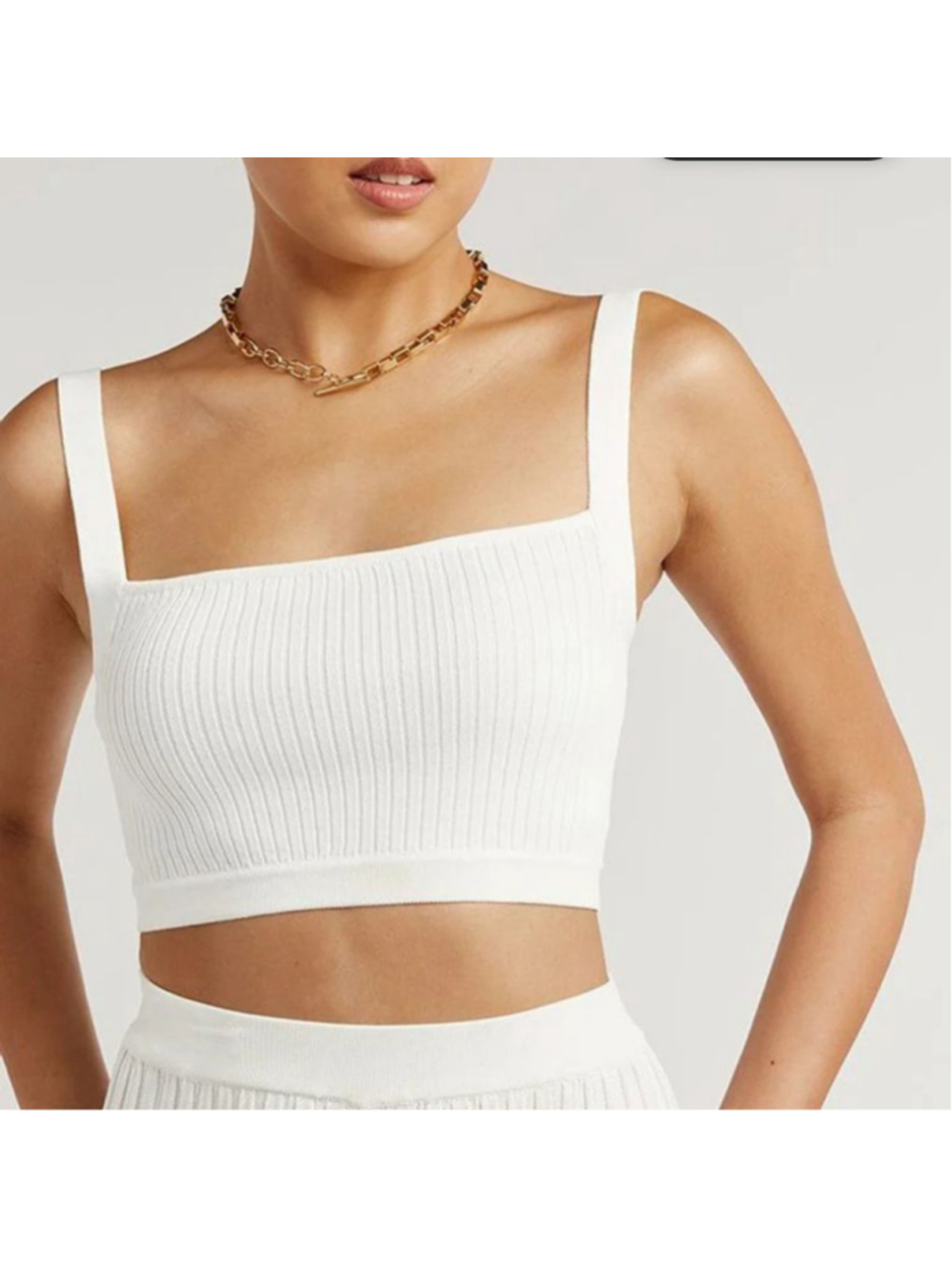 Women's DISSH White Ribbed Knit Square Neck Crop Top M